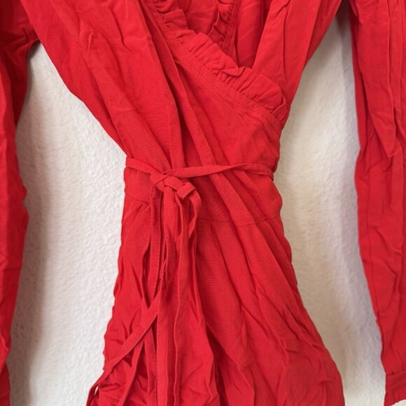 Loft Wrap Top Womens Medium Red New With Tag V Neck Ruffle Beach - Picture 3 of 9